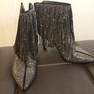 INC Black Rhinestone Fringed Ismeria Pointed Toe